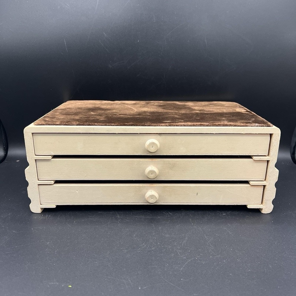 SWANK Display Jewelry Box‎ 3 Drawer Wooden Brown Velvet Fabric Top 12"